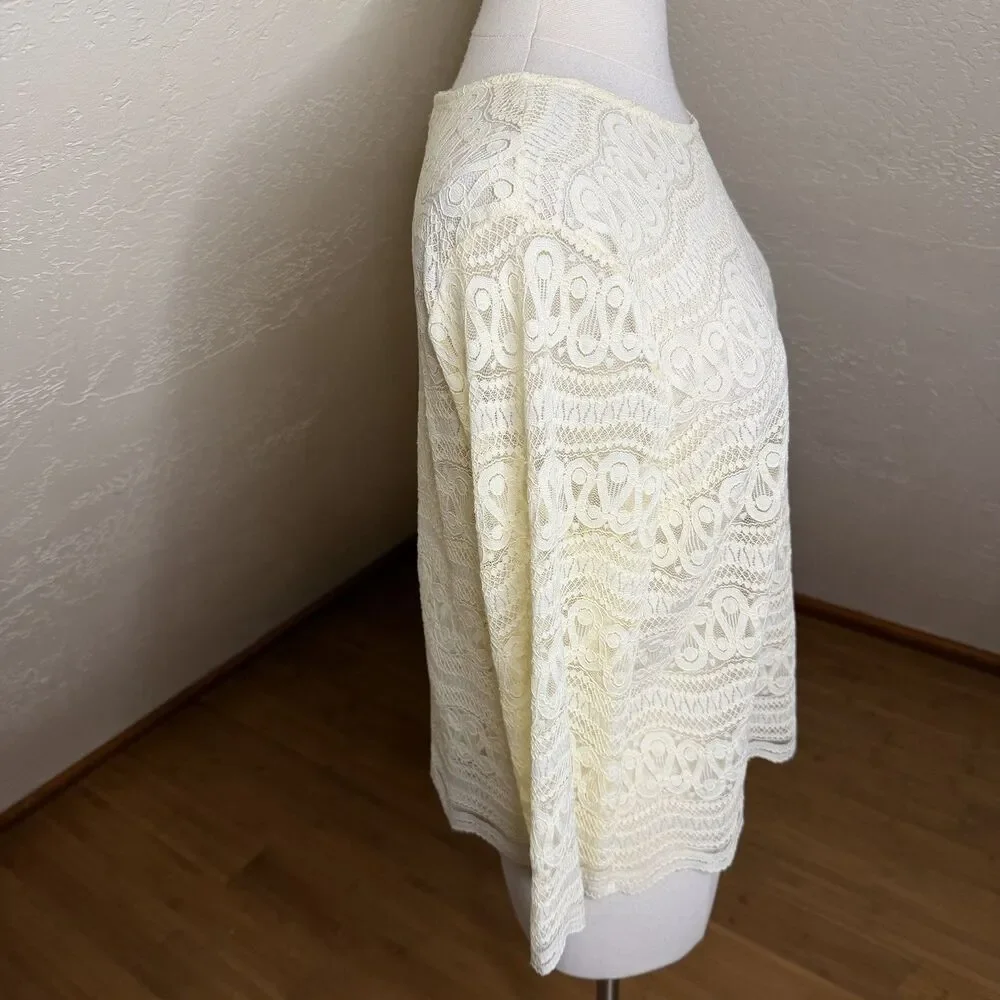 Anthropologie Dolan Top Womens M Ivory Cream Sheer Lace Stretch Boho